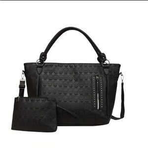 Black Skull Handbag Crossbody Bag with Wristlet & Hankerchief